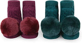 WADDLE Baby Pom Pom Rattle Socks : Maroon & Forest Green (2 Pack/ 0-12 Mo.) 100698
