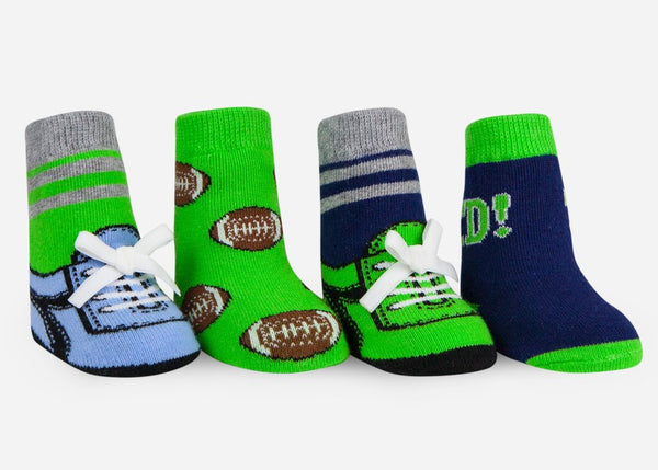 WADDLE Baby Socks : Football (4 Pack/ 0-12 Mo.) 100683