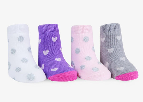 WADDLE Baby Socks : Dots & Hearts (4 Pack/ 0-12 Mo.) 100686