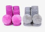 WADDLE Baby Pom Pom Rattle Socks : Pink & Grey (2 Pack/ 0-12 Mo.) 100699