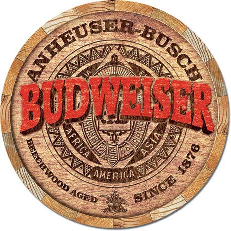 Desperate Enterprises Tin Sign - Budweiser Barrel End - Round 30 cm Diameter